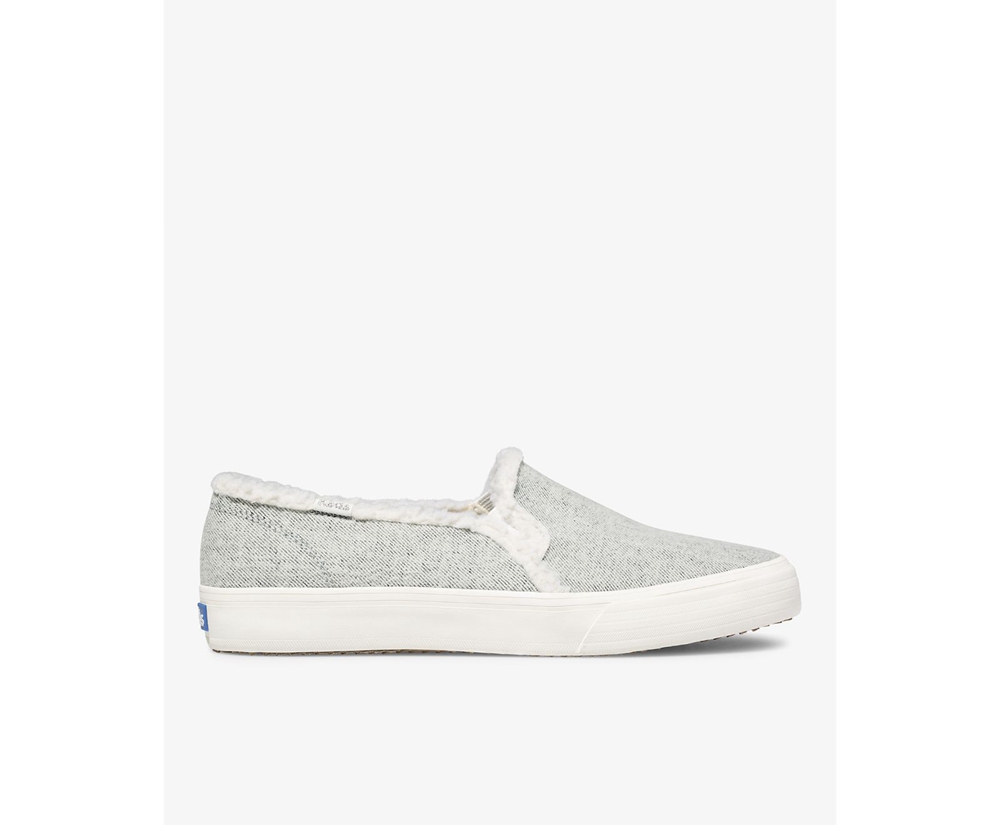 Slip On Γυναικεια - Keds Double Decker Brushed Denim Faux Shearling - Γκρι - WRQJN6492